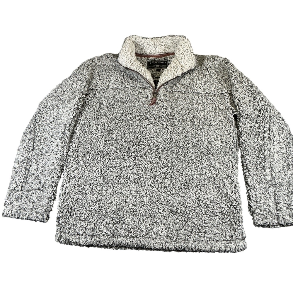 True Grit Sherpa Pullover Jacket Men's M Gray Quarter Zip Fleece Cozy